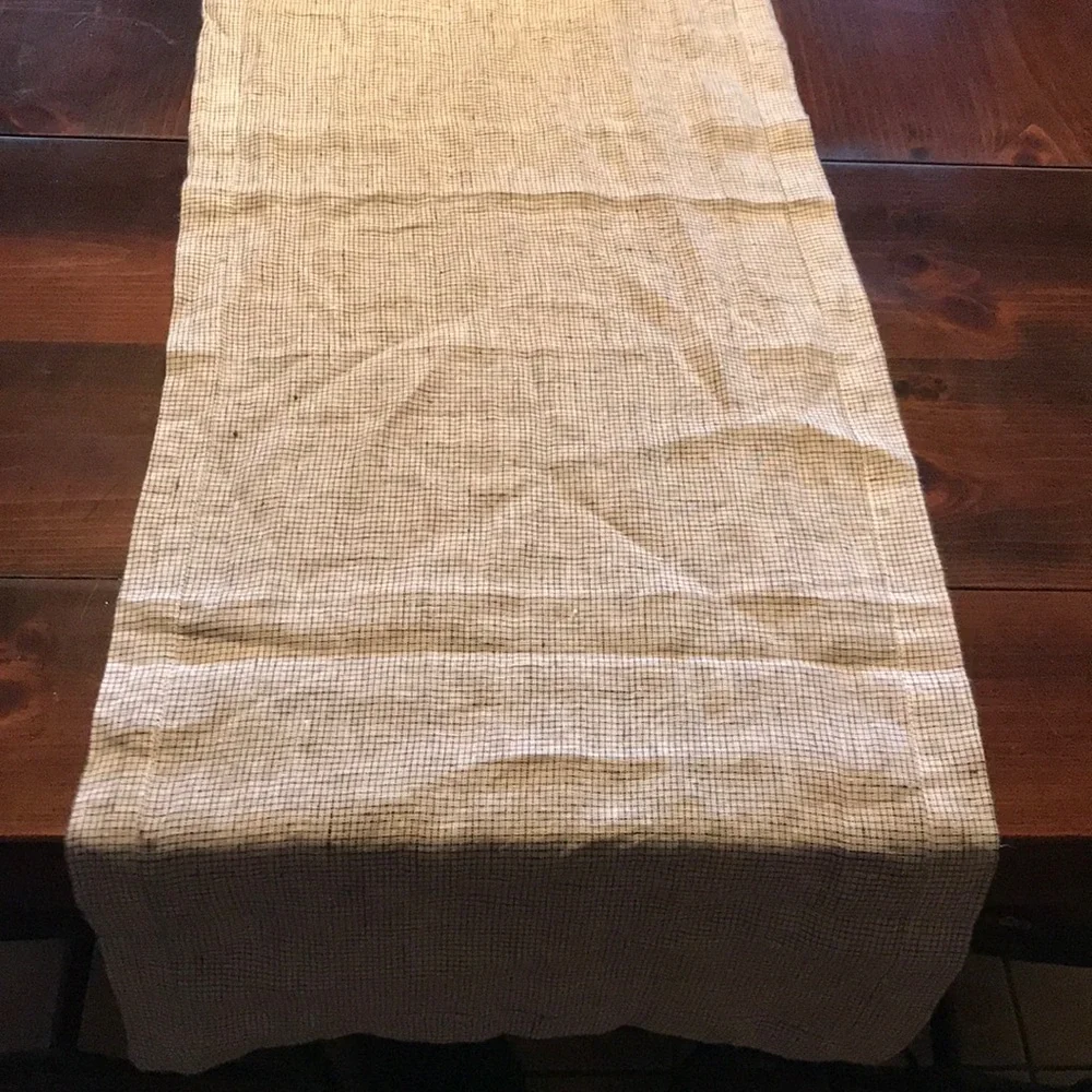 Crate & Barrel Suits Neutral Grid Grey Table Runner